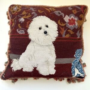 Vintage Needlepoint pillow of a Bichon Frise